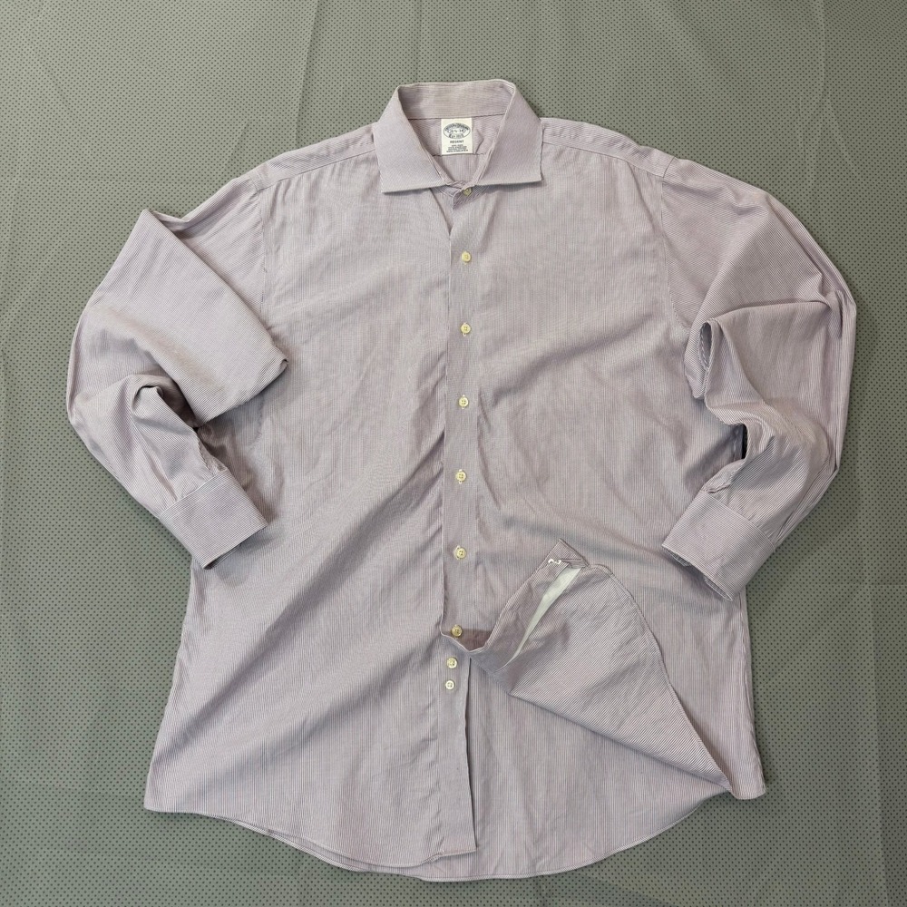 Brooks Brothers Regent Non-Iron Dress Shirt Mens 16.5-34 Burgundy Striped Office